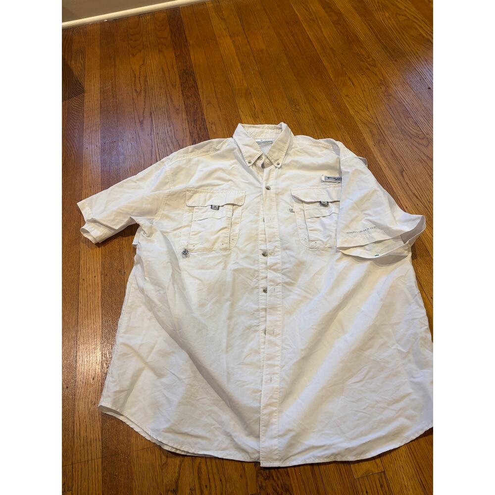 Columbia PFG Mens Large Fishing Shirt Omni Shade White Short Sleeve Vented